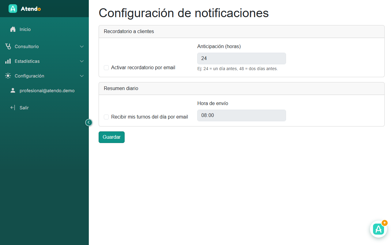 Recordatorios por email y WhatsApp